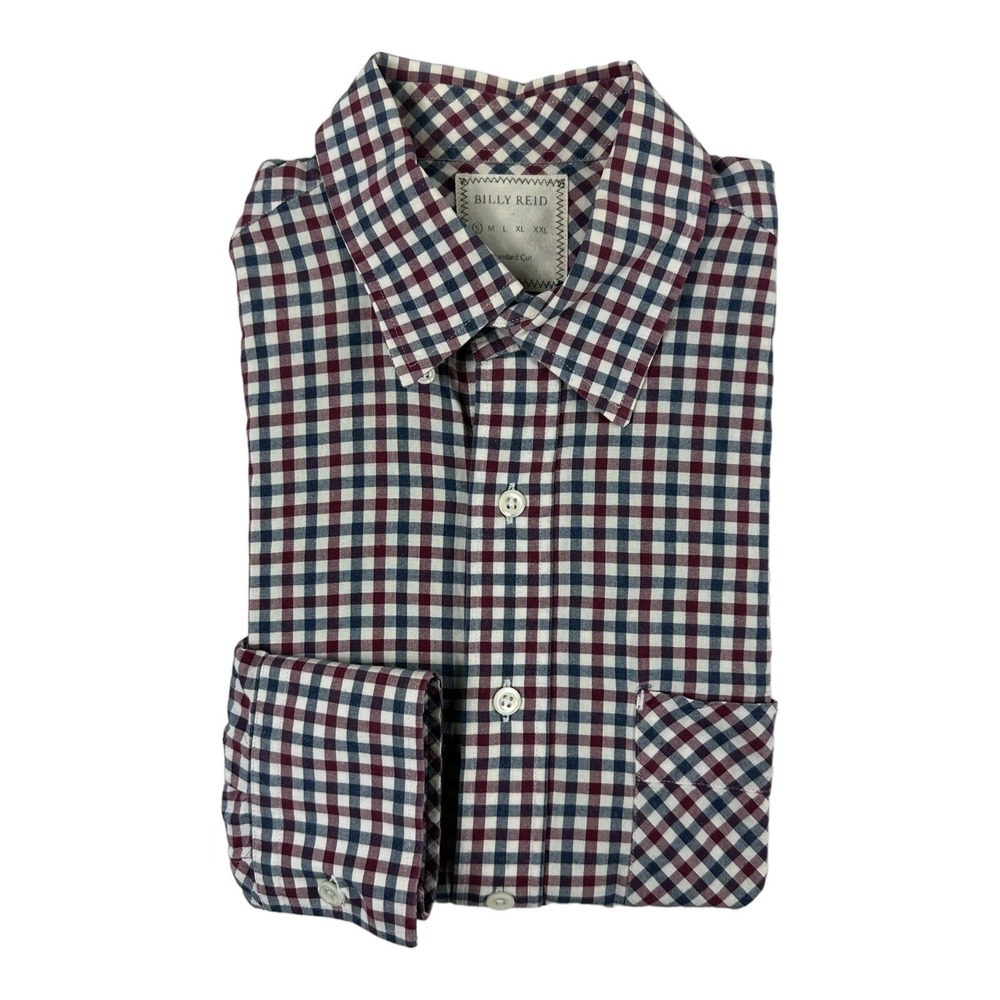 Billy Reid Mens White Blue Red Checked Button Front Shirt Small Standard Cut